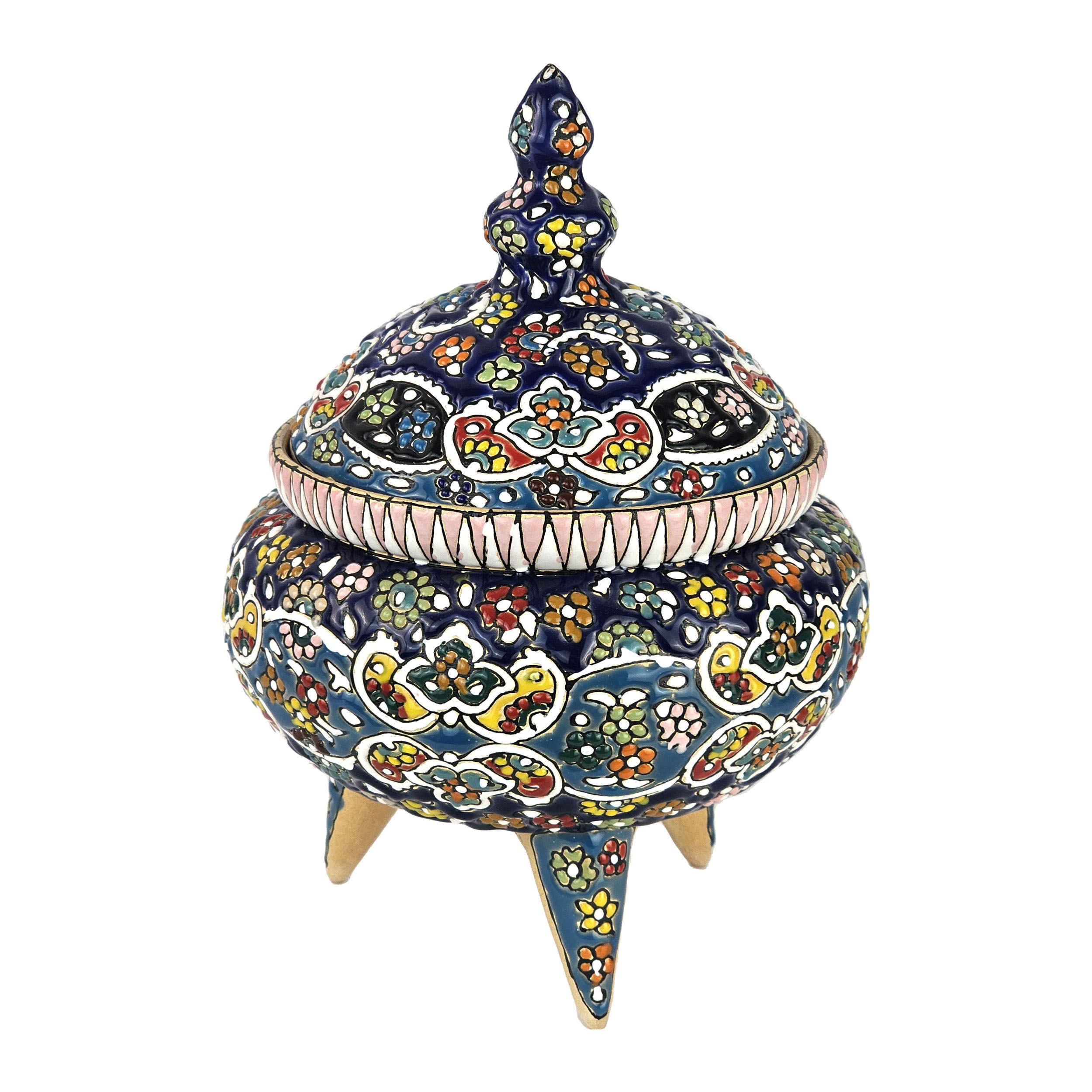 Sucrier en Poterie Persane Fait Main avec Couvercle - Minakari Émaillé