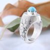 Bague en Argent Persan Faite Main II avec Turquoise de Neyshabur