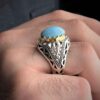 Bague Modèle Incrustation Miroir en Argent Persan avec Turquoise de Neyshabur pour Homme
