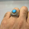 Bague Modèle Miroir en Argent Persan avec Turquoise de Neyshabur pour Homme