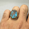 Bague en Argent Persan Faite Main avec Turquoise de Neyshabur