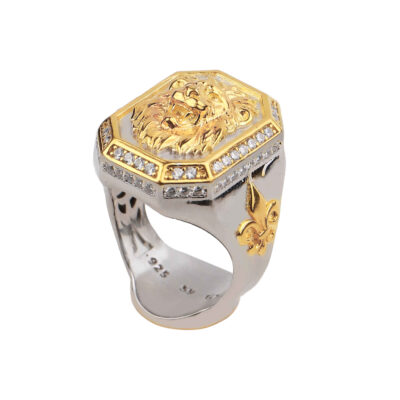 Bague Chevalière en Argent Sterling avec Visage de Lion Gravé pour Hommes