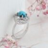 Bague en Argent Persan Faite Main Plaquée Rhodium avec Turquoise de Neyshabur