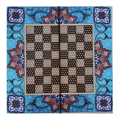 Plateau d’Échecs en Marqueterie Incrustée en Bois Persan avec Design Traditionnel