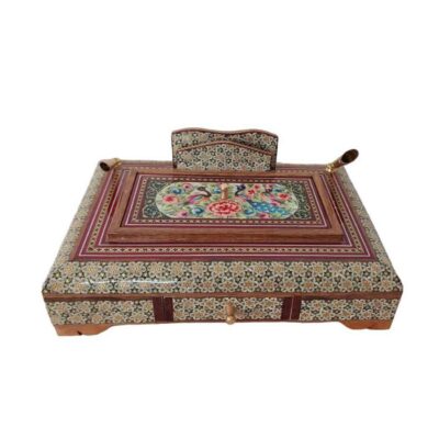 Porte-stylo en bois persan fait main pour bureau – Art Khatamkari Élégance, Design Floral