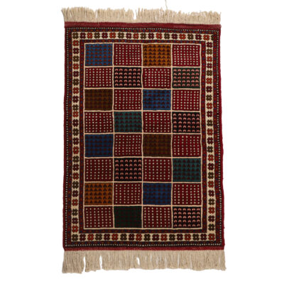 Tapis persan en laine original noué à la main à Khorasan à carreaux
