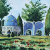 Peinture réaliste originale - Aquarelle sur carton, tombeau de Attar Neyshaburi