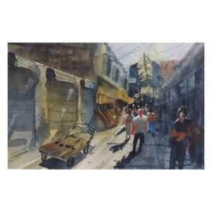 Peinture réaliste originale – Aquarelle sur carton, Grand Bazar de Téhéran
