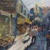 Peinture réaliste originale - Aquarelle sur carton, Grand Bazar de Téhéran