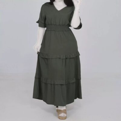 Robe à manches courtes à volants pour femmes avec décolleté en V