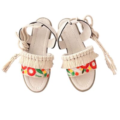 Sandales Plates Slingback Brodées à la Main avec Design Boho