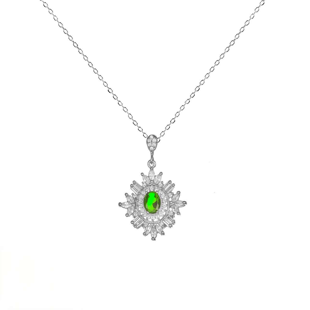 Collier Royal en Argent Sterling Émeraude avec Pierre Zirconia 3A