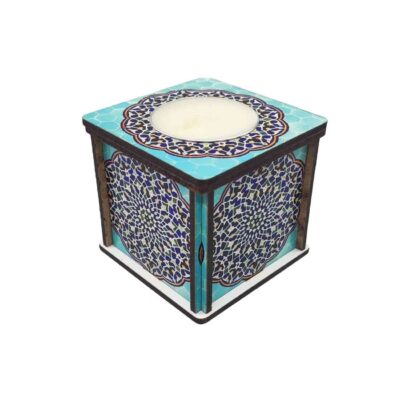 Porte-bougie en bois persan cube – Motif Eslimi