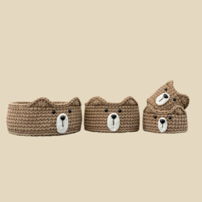 Panier de rangement en crochet modèle Teddy Bear, ensemble de 4