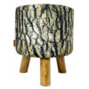 Pouf rond en velours avec design tronc d'arbre et pieds en bois