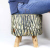 Pouf rond en velours avec design tronc d'arbre et pieds en bois