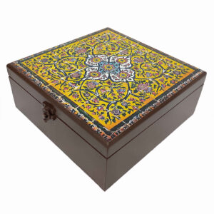 Boîte à Bonbons en Bois Faite à la Main avec Motif de Carreaux Persans
