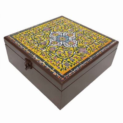 Boîte à Bonbons en Bois Faite à la Main avec Motif de Carreaux Persans