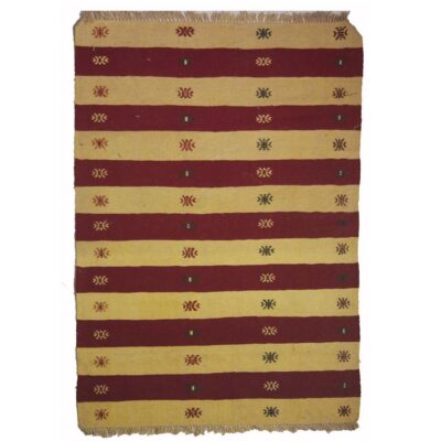 Tapis en laine Kilim persan tissé à la main traditionnellement avec rayures jaunes