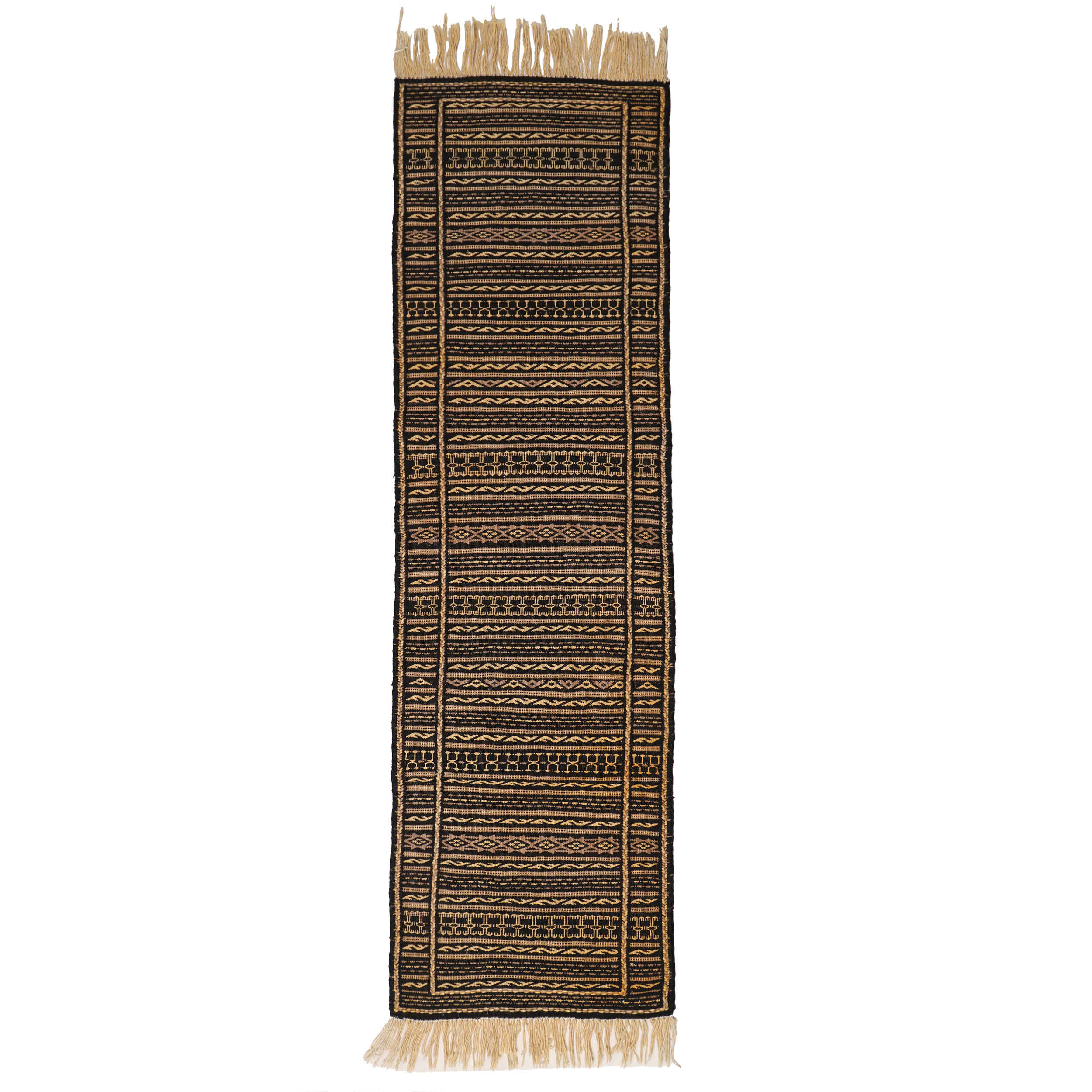 Tapis en laine Kilim persan runner tissé à la main en Khorasan rayé marron
