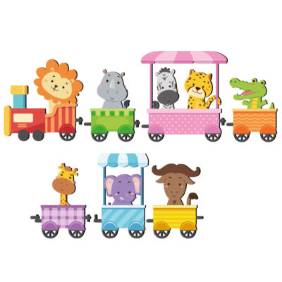 Autocollant mural en bois pour bébé – Design train d’animaux
