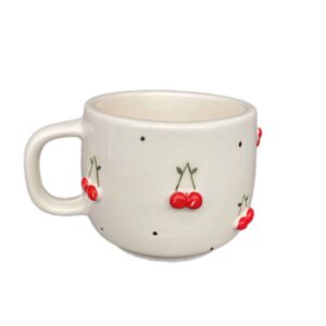 Tasse en céramique artistique – À la main, avec motif cerise