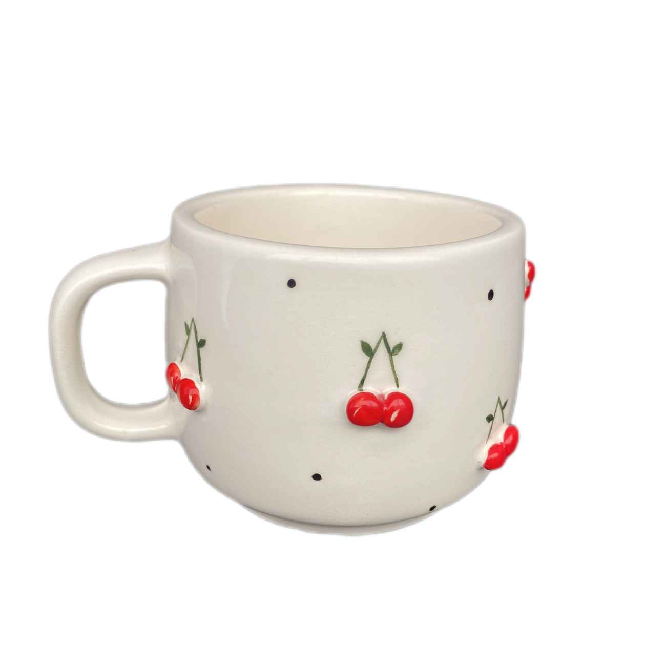 Tasse en céramique artistique - À la main, avec motif cerise