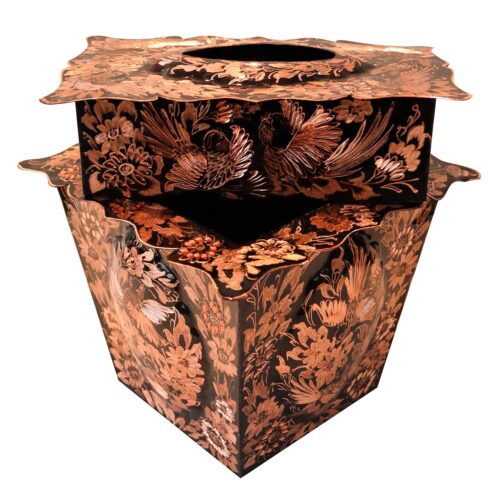 Ensemble corbeille et boîte à mouchoirs en cuivre persan – Gravure manuelle Gol o Morgh