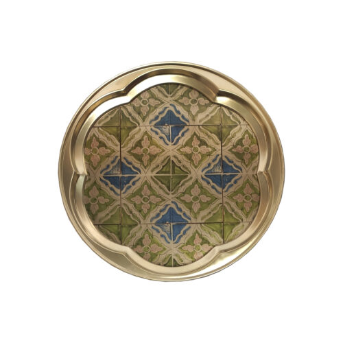 Plateau décoratif en laiton avec motif géométrique traditionnel pour salle à manger et décoration