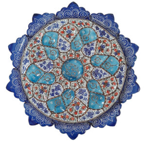 Plat décoratif en cuivre en minakari persan pour décoration murale et de table