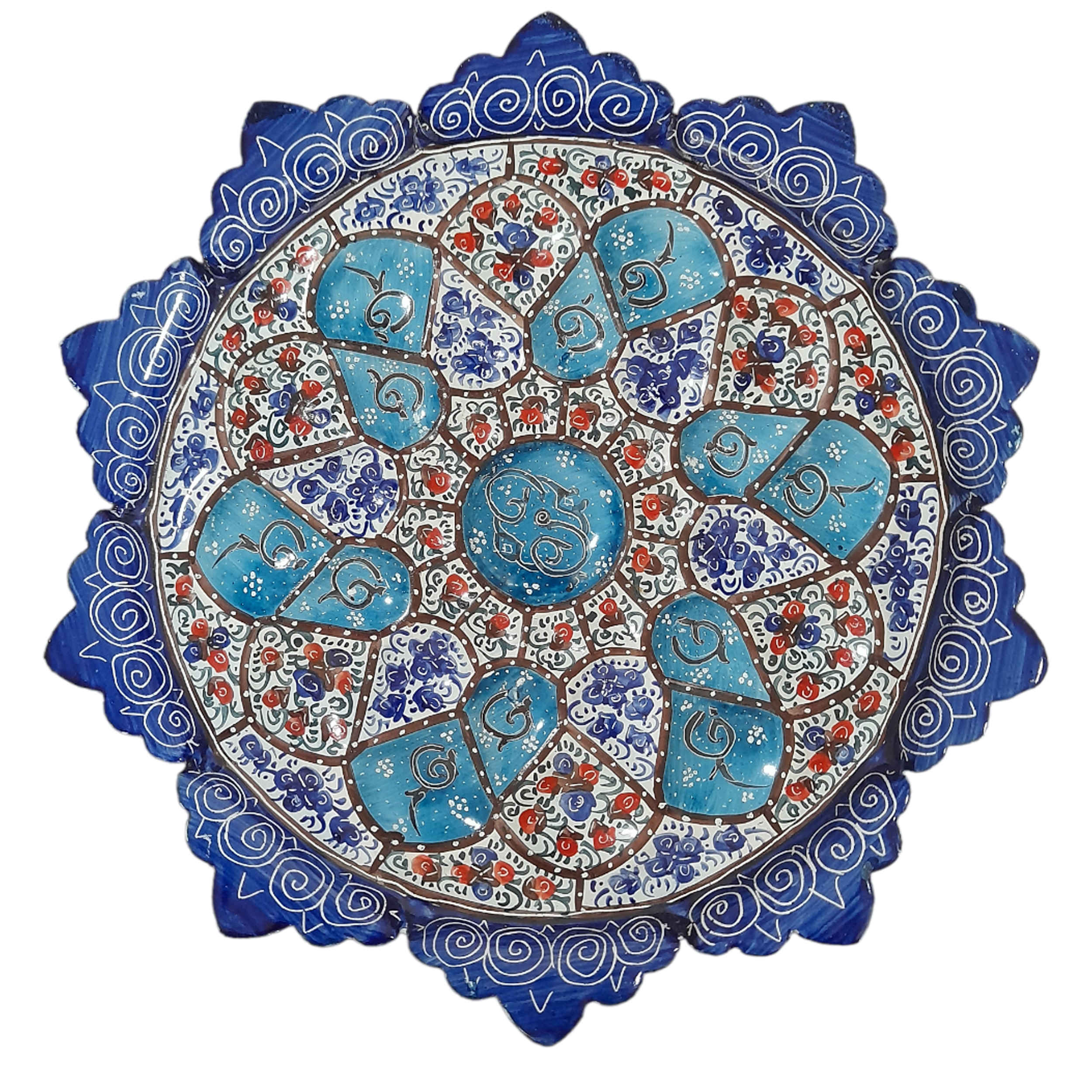 Plat décoratif en cuivre en minakari persan pour décoration murale et de table