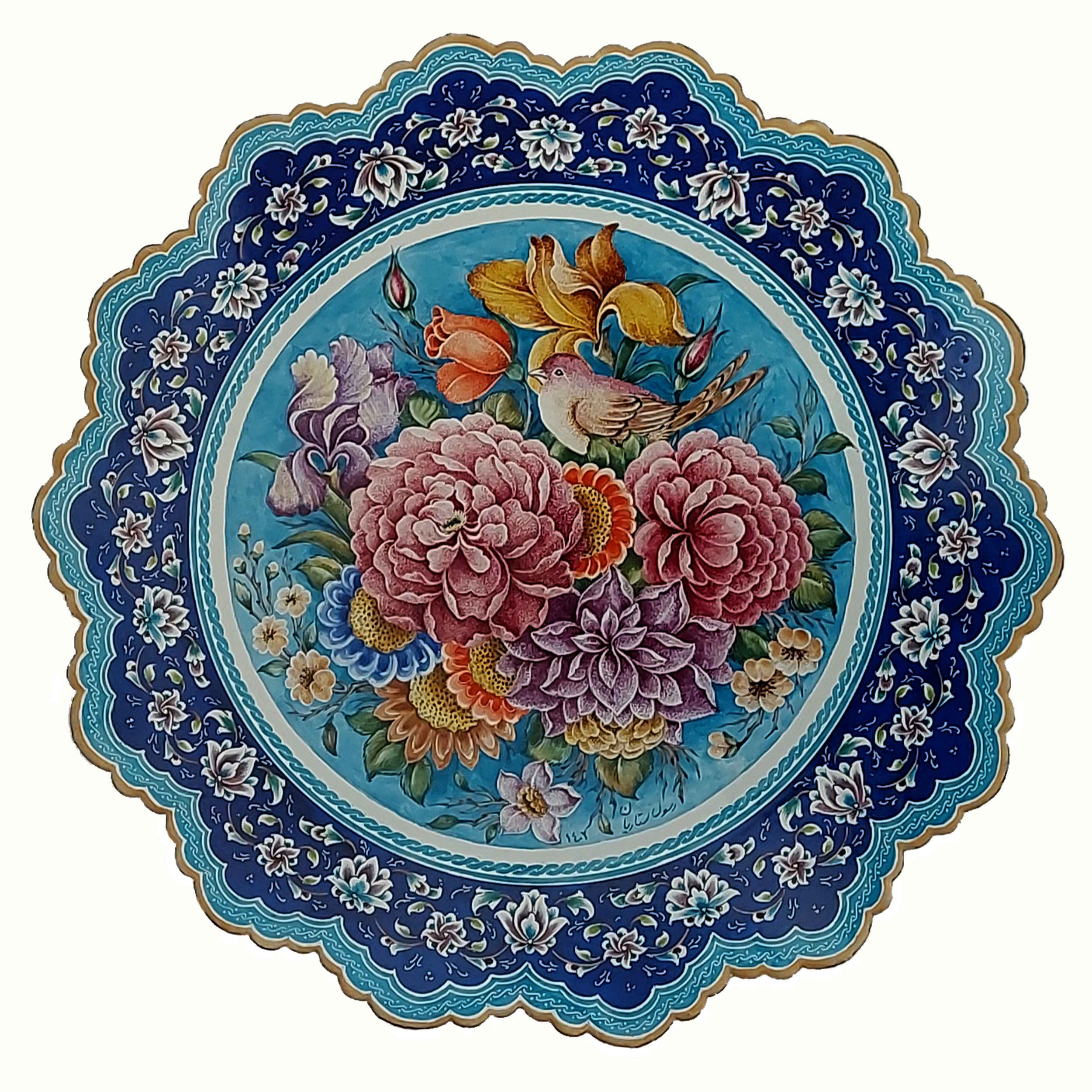 Plat décoratif en cuivre avec minakari peint à la main