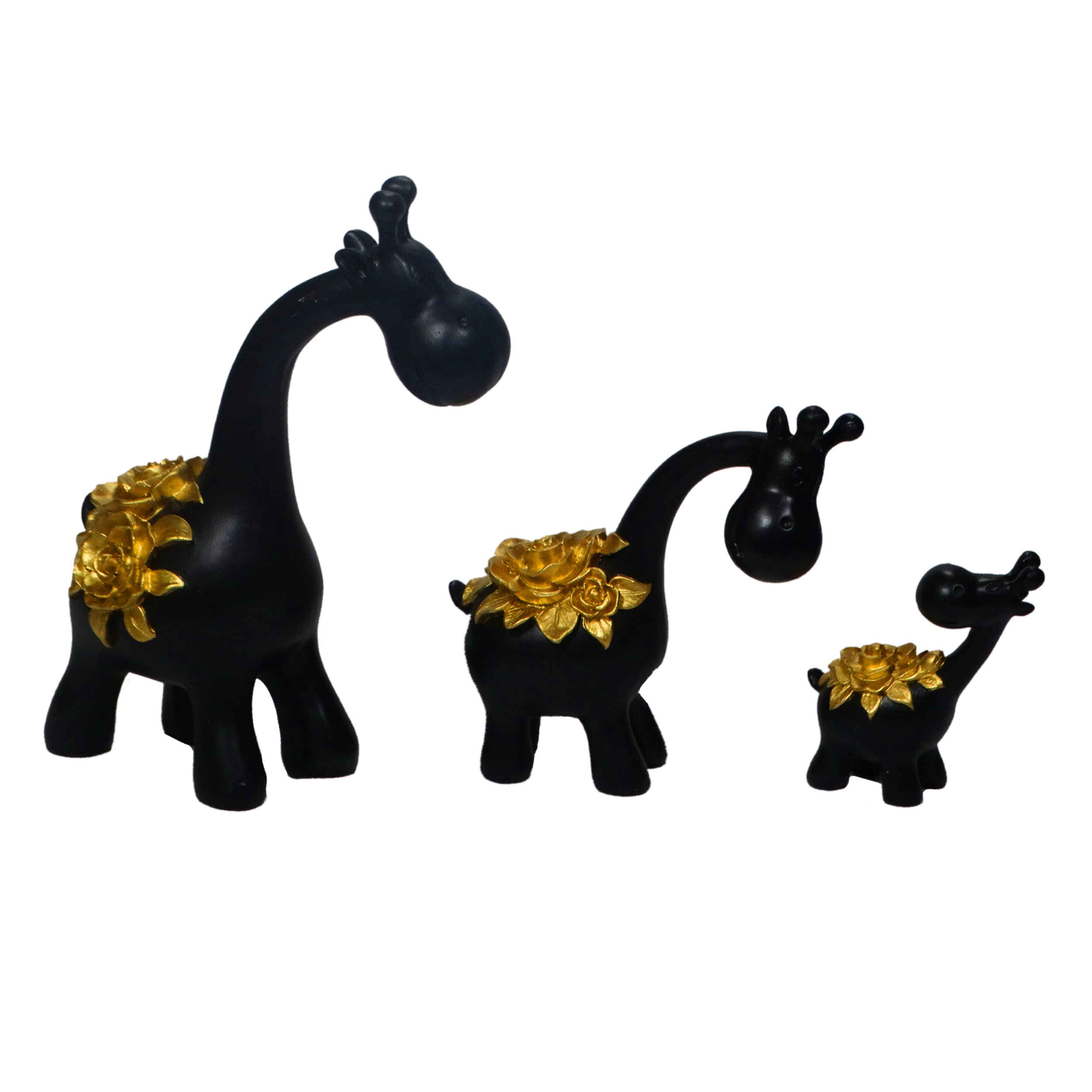 Figurines décoratives de girafes 3 pièces avec design floral doré - Sculptures de safari grandes