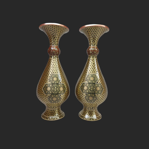 Vase décoratif en cuivre persan fait main avec marqueterie Khatamkari Art – Set de 2