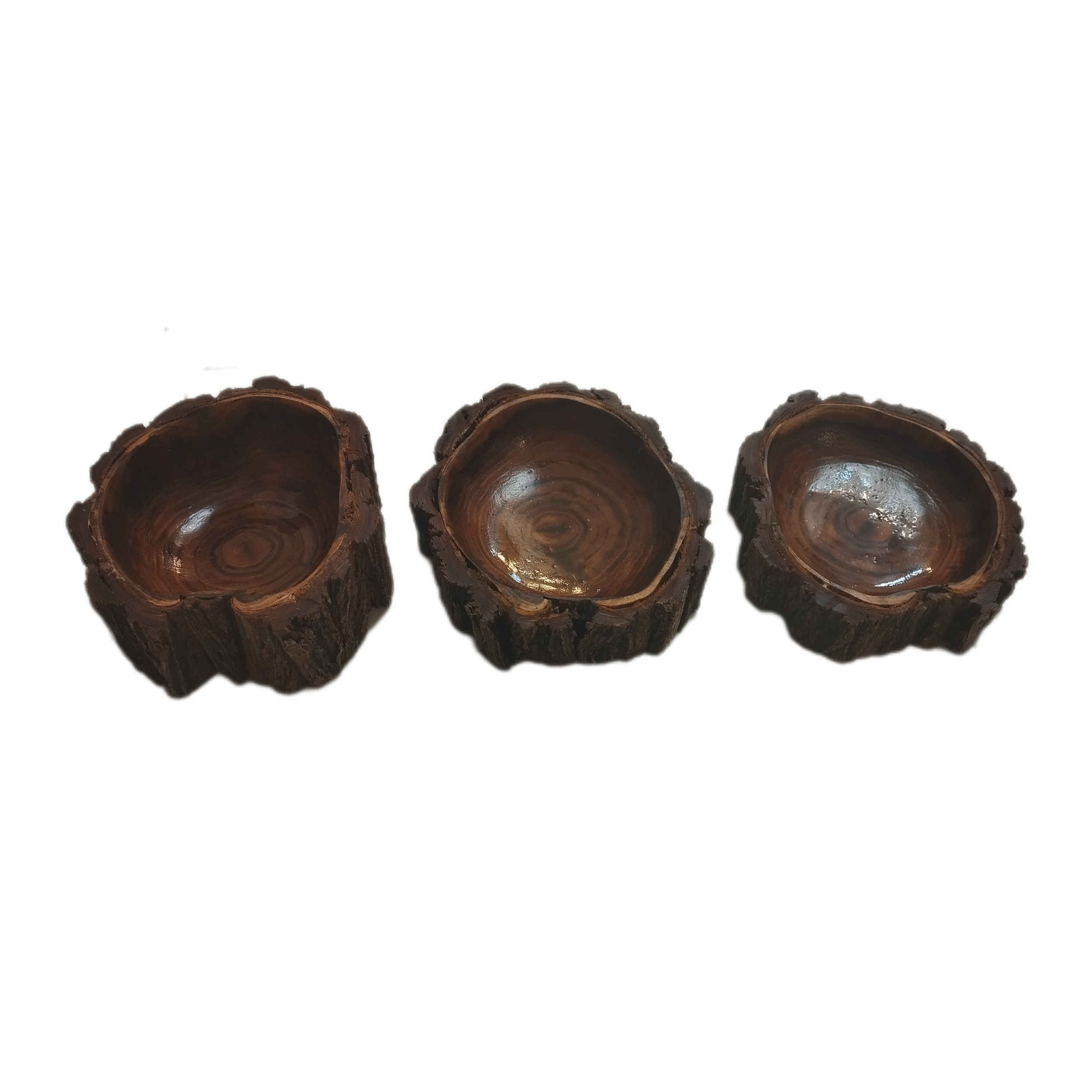 Bol décoratif en bois massif fait main en acacia, lot de 3