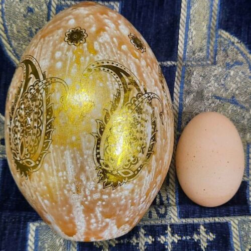 Œuf d’autruche décoratif persan peint à la main – Boteh (motif paisley)