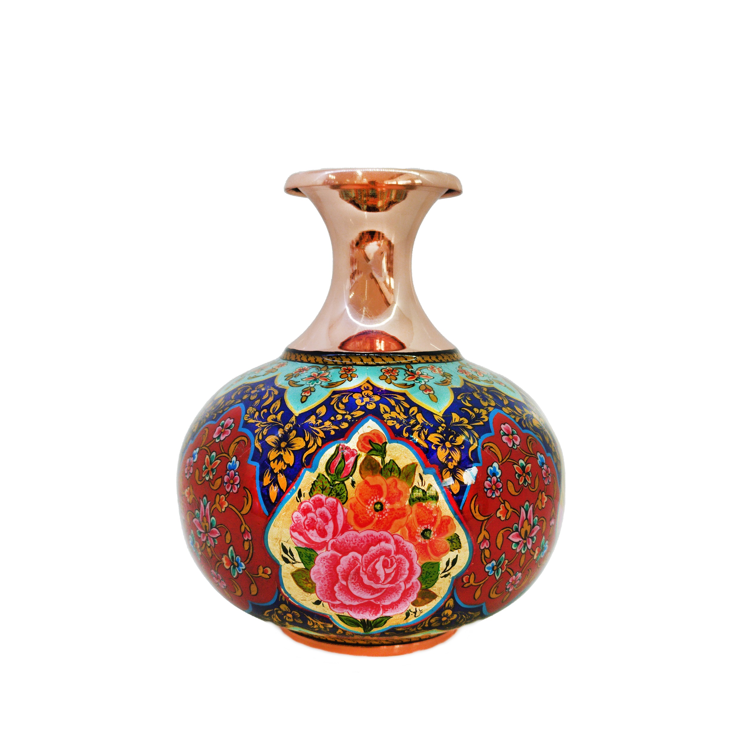Vase décoratif en cuivre persan fait main design traditionnel avec motif floral