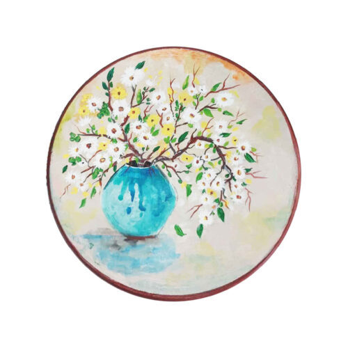 Assiette Décorative en Céramique pour Table et Mur Motif Vase de Fleurs