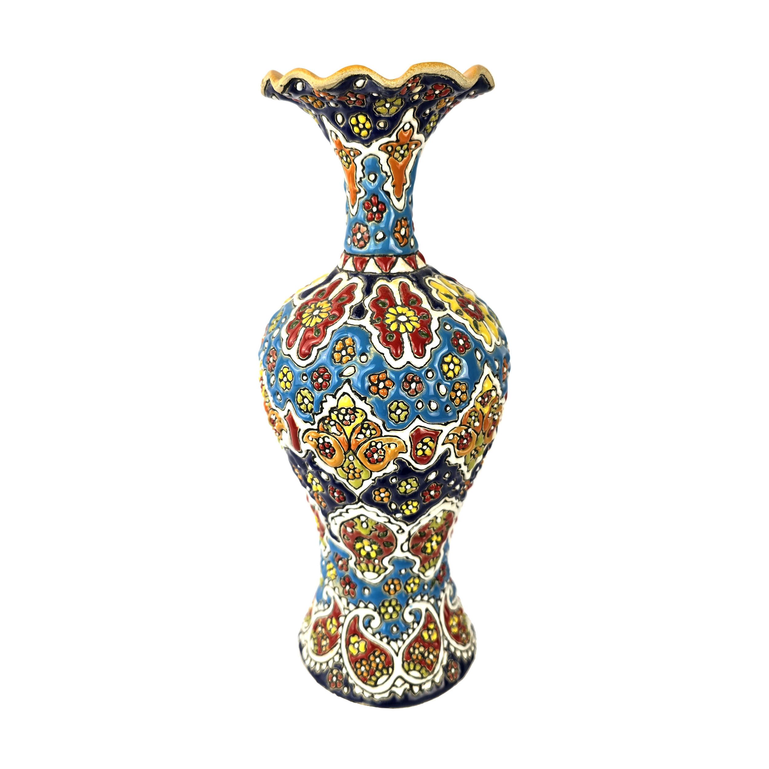 Vase en poterie décoratif avec émail Minakari persan Art peint à la main Floral