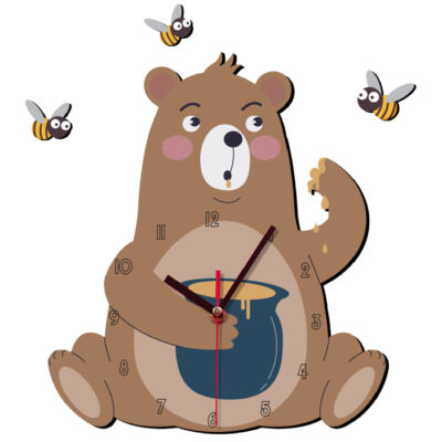 Horloge Murale Décorative en Bois pour Chambre d’Enfant avec Design de Bear Adorable
