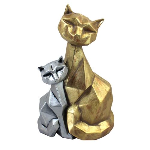 Figurine géométrique de famille de chats cubisme en résine – Décor moderne pour la maison