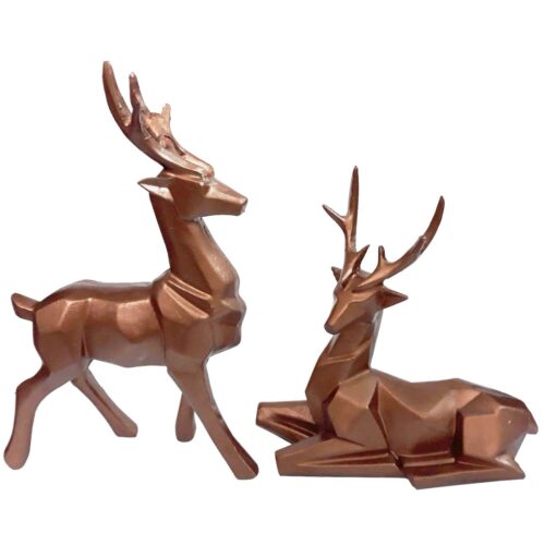 Ensemble de figurines géométriques de cerf cubisme 2 pièces – Pièces artistiques pour la maison