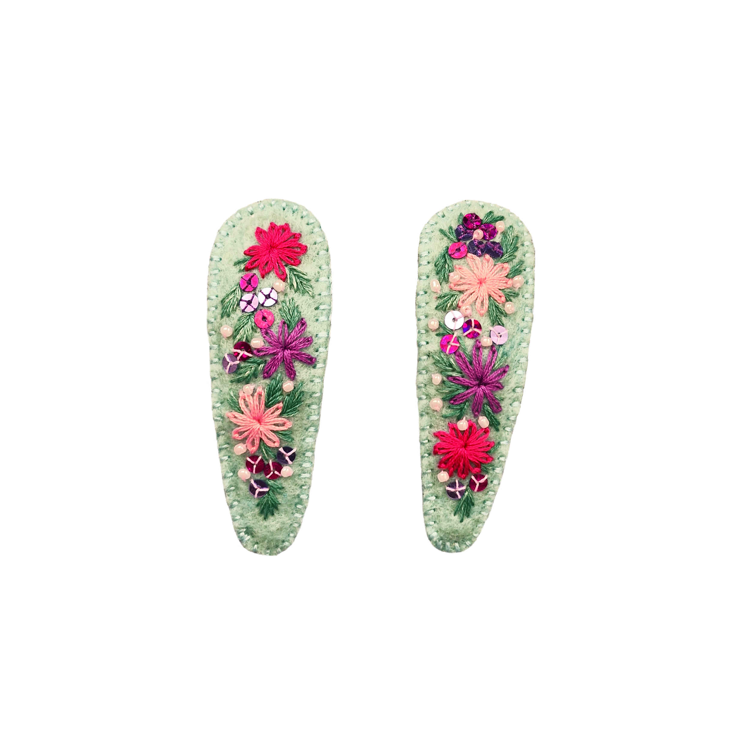 Set de Pinces à Cheveux à Clip Brodé à la Main avec Design Floral Modèle Printemps