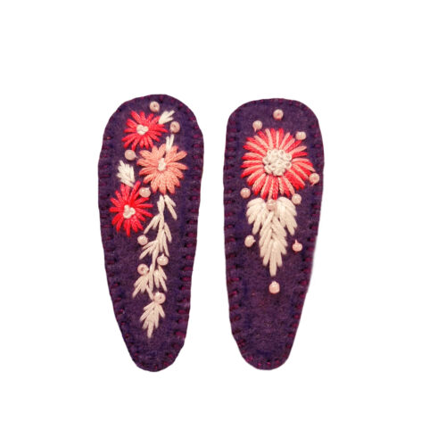 Set de Pinces à Cheveux à Clip Brodé à la Main avec Design de Fleur