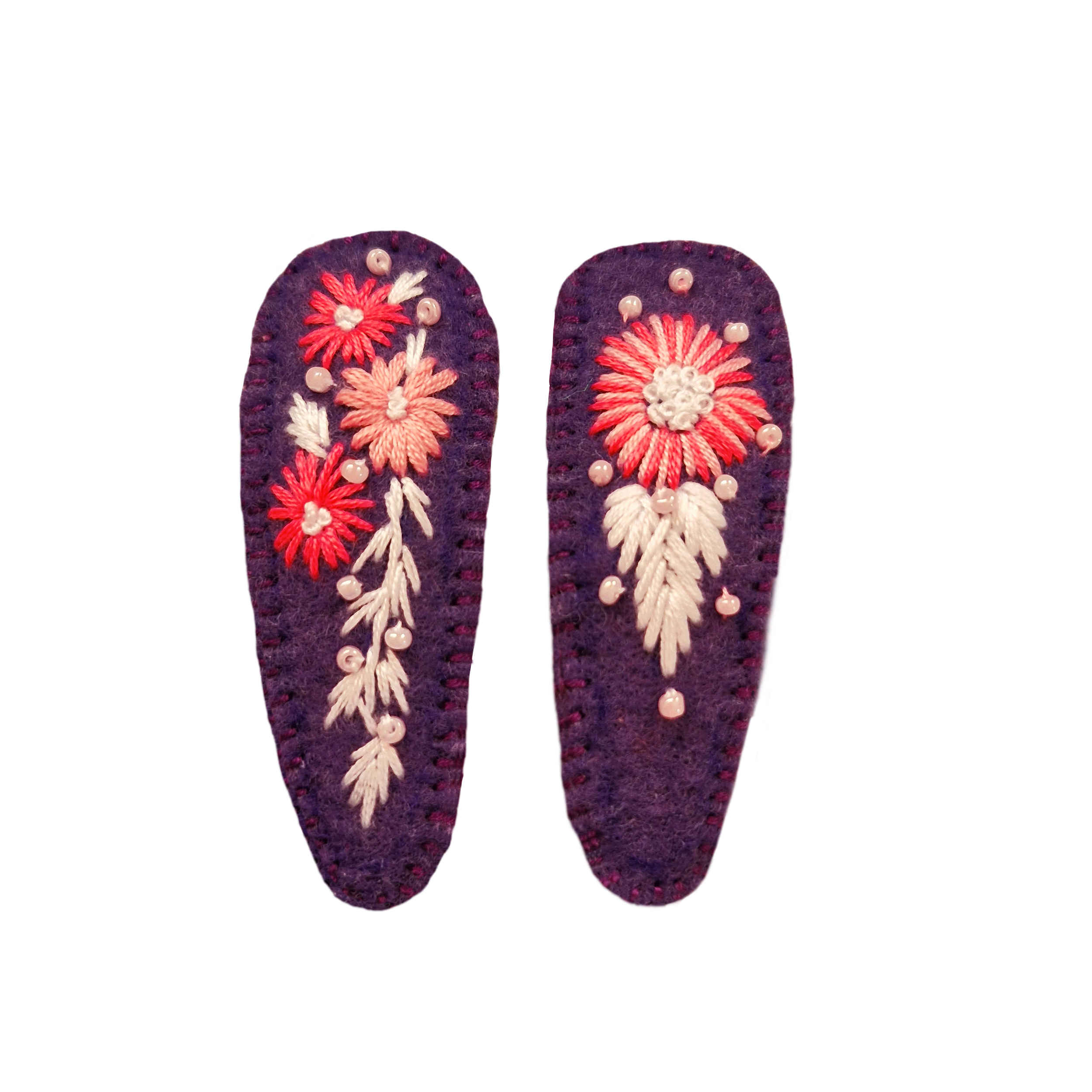 Set de Pinces à Cheveux à Clip Brodé à la Main avec Design de Fleur