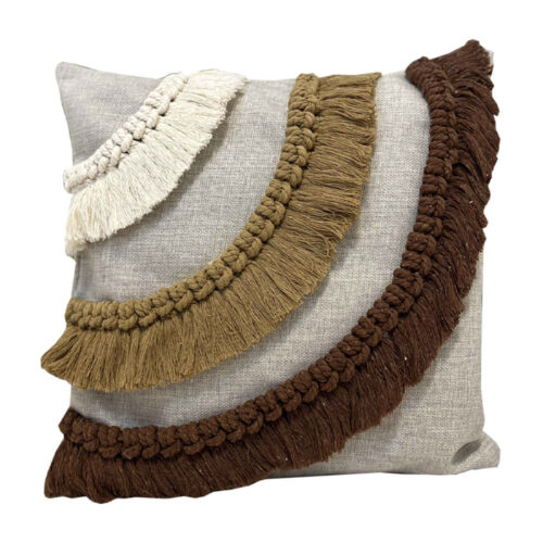 Housse de Coussin Style Bohème – Chanvre avec Design Macramé en Gris (x2)