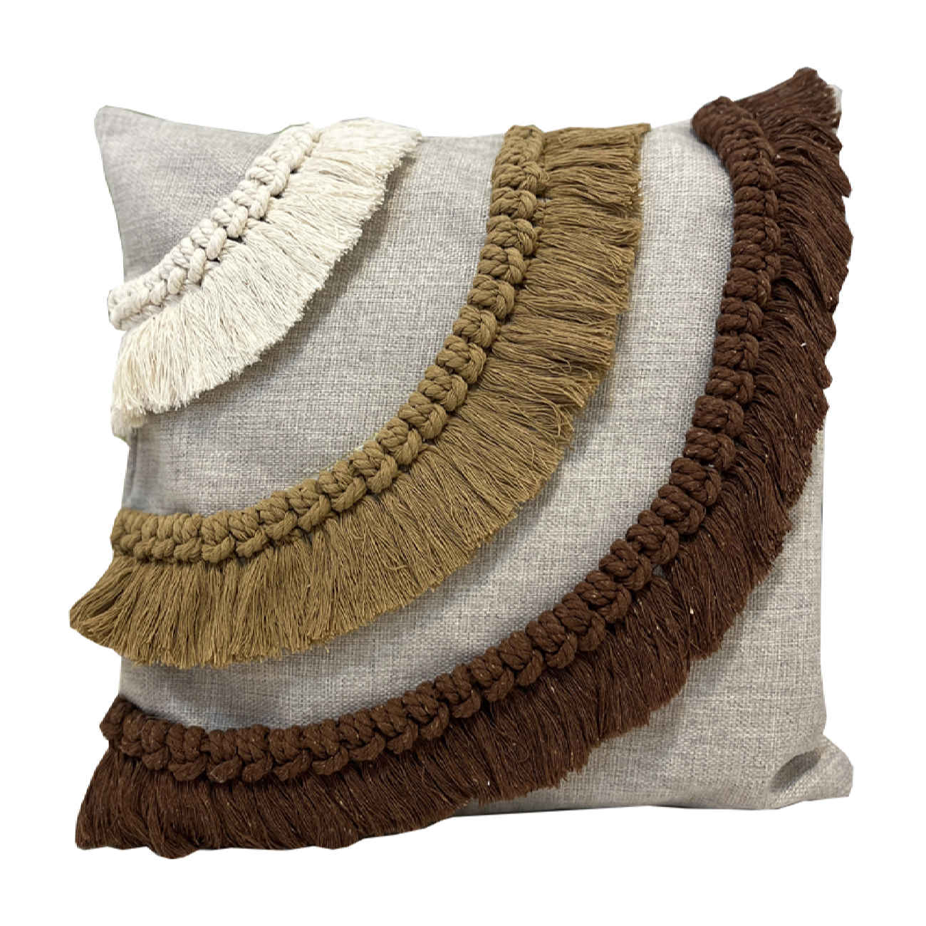 Housse de Coussin Style Bohème - Chanvre avec Design Macramé en Gris (x2)