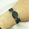 Bracelet islamique avec cuir et pierre agate ajustable Ya Baqiyatallah Calligraphy