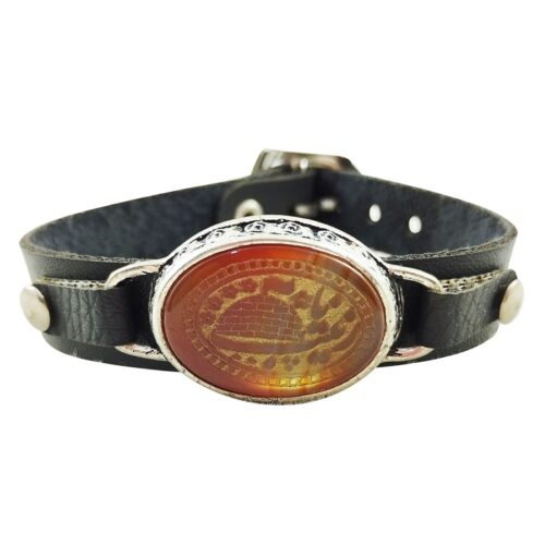 Bracelet islamique avec cuir et pierre agate Ya Zaynab pour homme