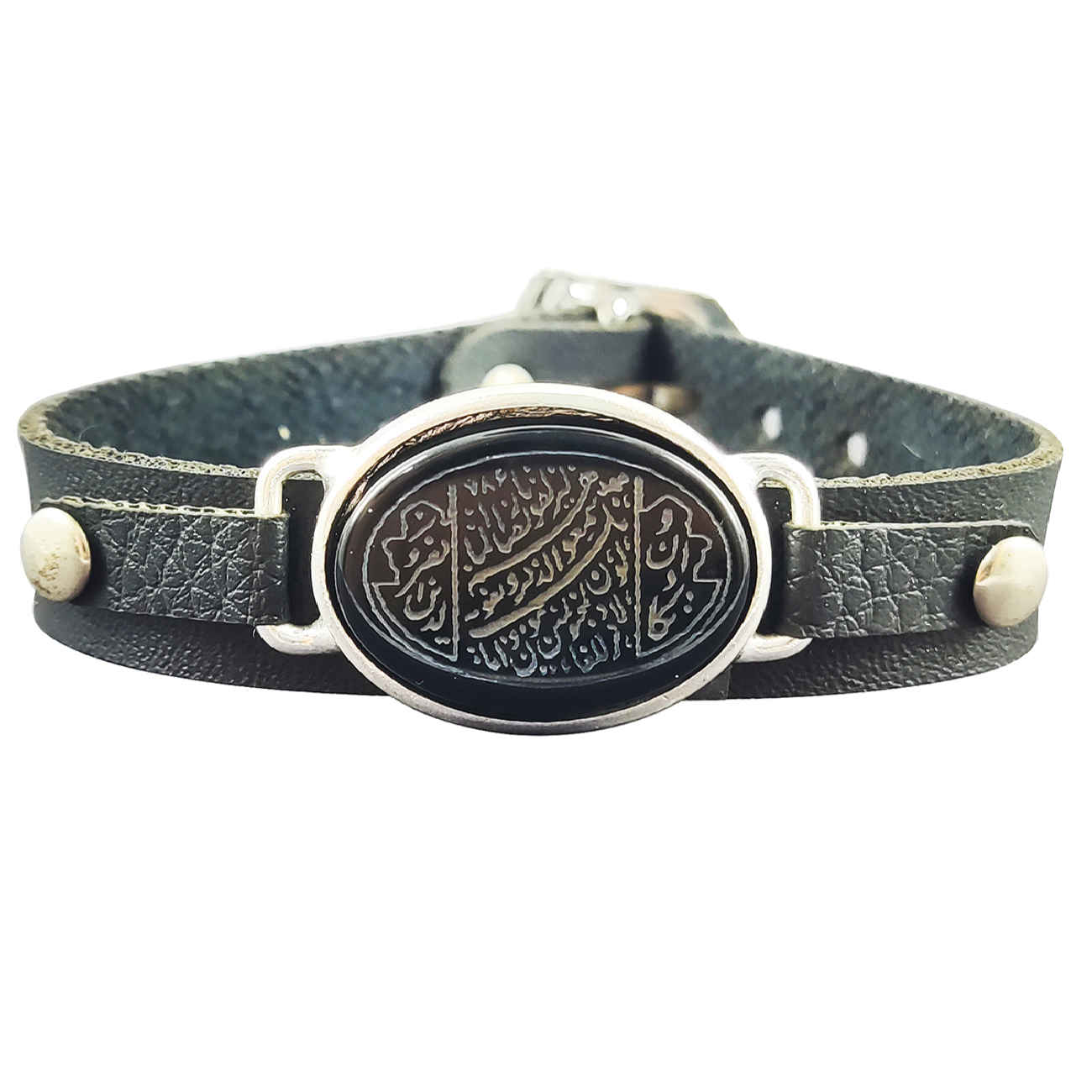 Bracelet en cuir islamique avec pierre agate pour homme dans le design Wan Yakad